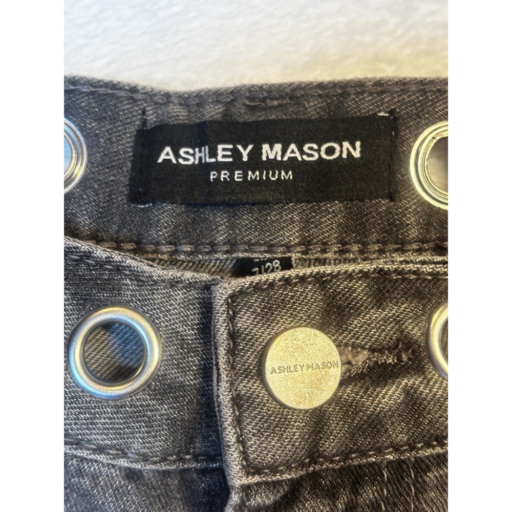 NWT Ashley Mason Premium Jeans Women's Grommets 7/28 Gray High Rise‎ Straight - Picture 4 of 16